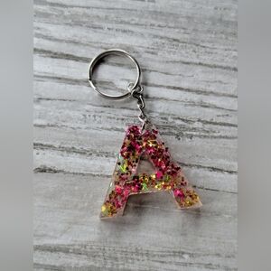 Pink letter A resin keychain